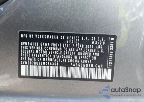 2020 Volkswagen Jetta 1.4T R-Line/1.4T S/1.4T Se from USA, damaged, VIN 3VWCB7BU7LM056354